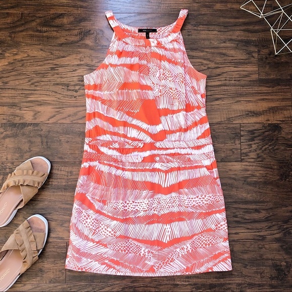 BCBGMaxAzria • orange white sundress drop waist halter neck tribal print summer - Picture 1 of 13